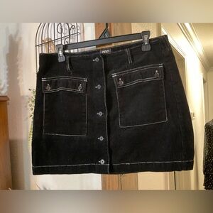 BDG Corduroy Black Mini Skirt with Button Front
